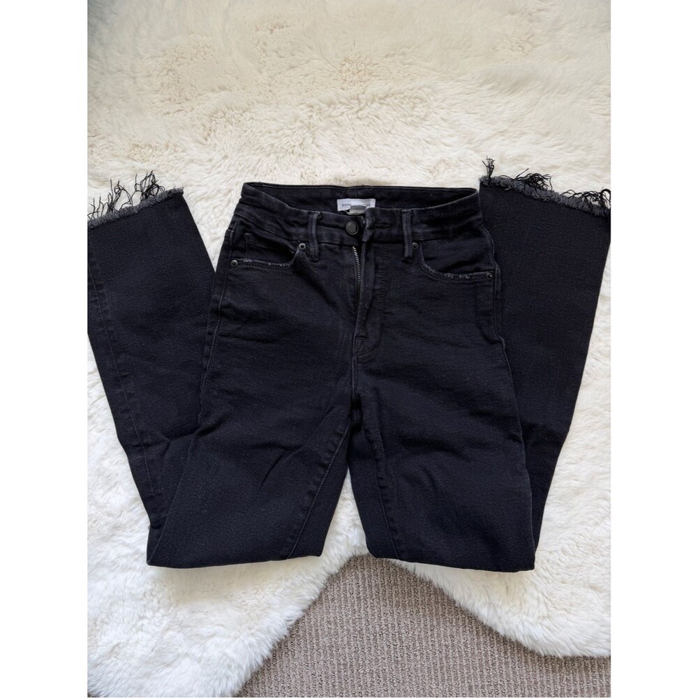 Good American Straight Leg Frayed Hem Jeans 00 - Black